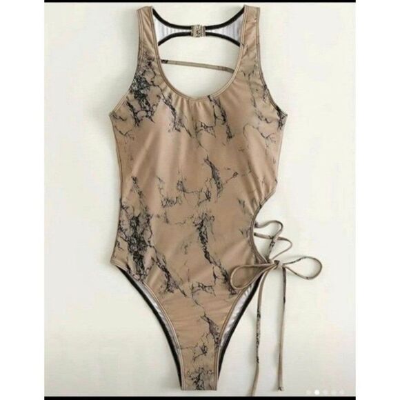 Ladies Marble Print One Piece Swimsuit sz small - Picture 3 of 5